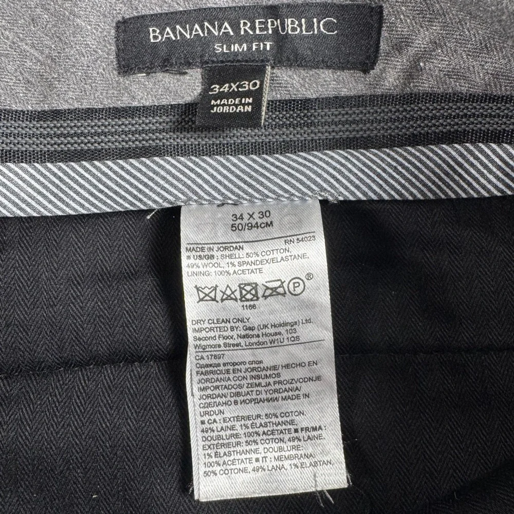 Banana Republic Dress Pants Mens 34x30 Grey Excellent Slim Windowpane Wool Blend